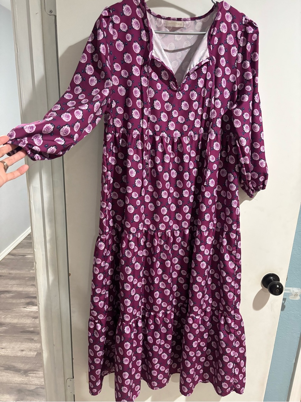 Women’s Purple Floral Tiered maxi Dress - Picture 2 of 3